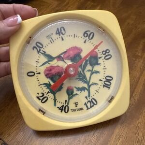 Vintage Taylor Thermometer 5" Hummingbird  Flowers Yellow